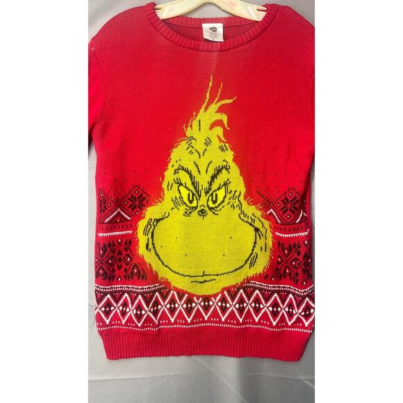 Dr Seuss The Grinch Ugly Sweater Christmas Holiday Boys’ XL Red Yellow - Picture 3 of 6